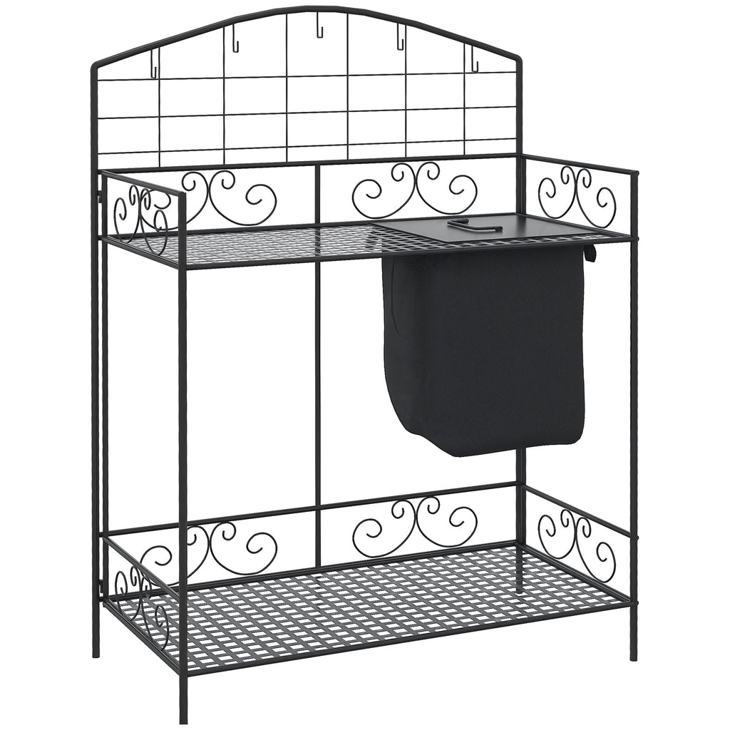 Folding Potting Bench Table with Storage Shelf, Flourishes