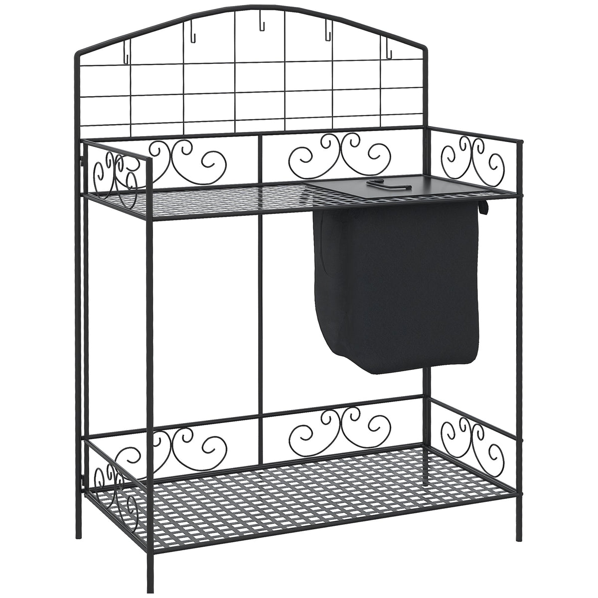 Folding Potting Bench Table with Storage Shelf, Flourishes