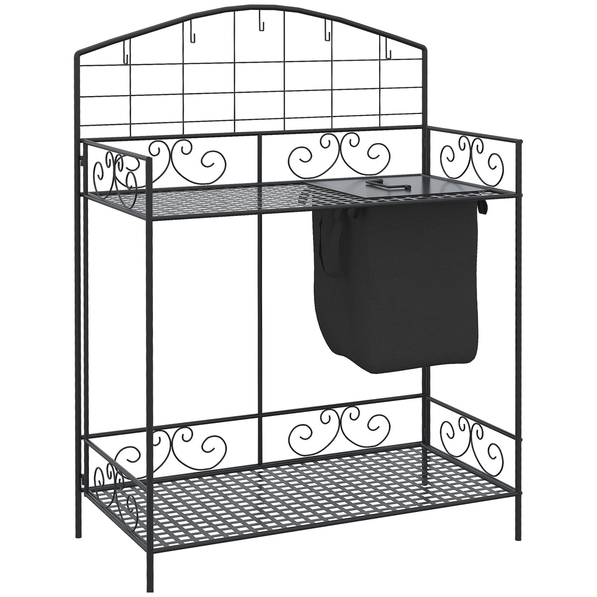 Folding Potting Bench Table with Storage Shelf, Flourishes