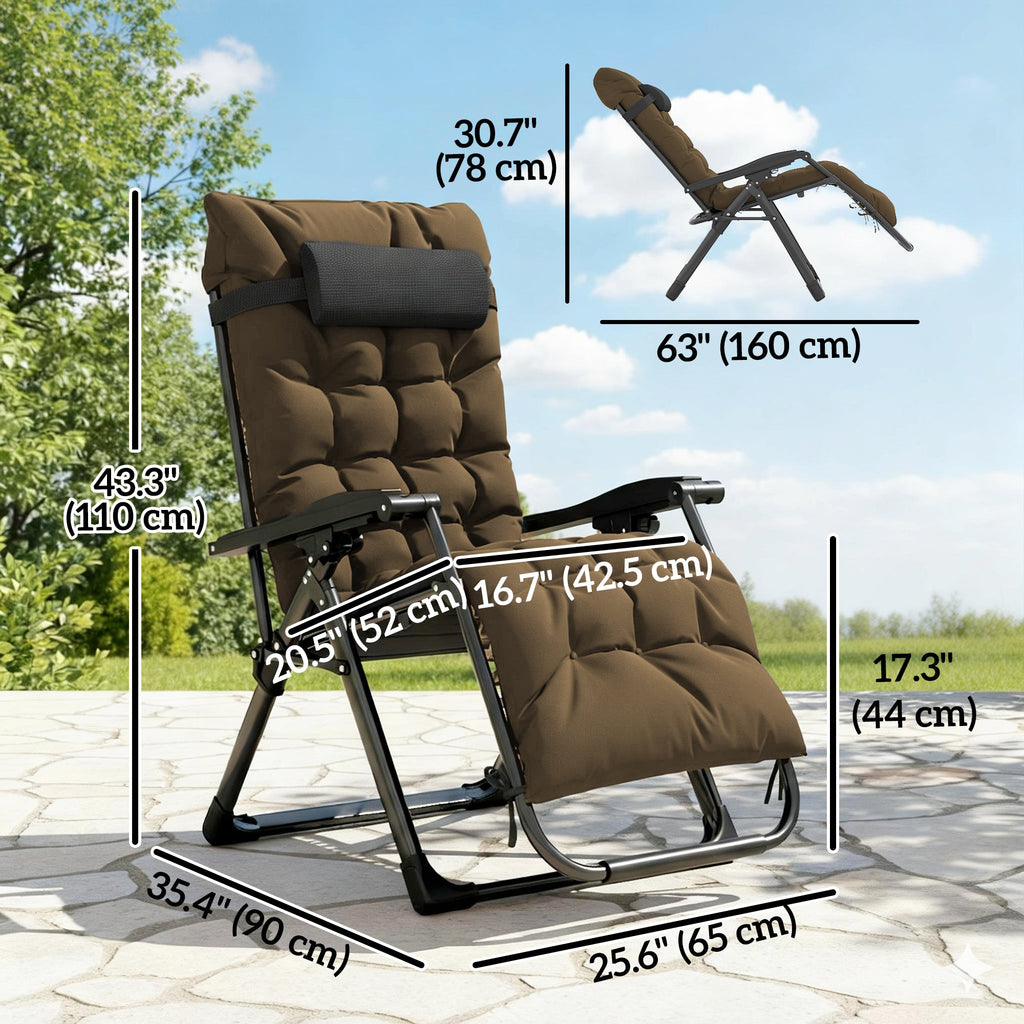 Reclining Zero Gravity Chair with Cushion and Headrest, Khaki