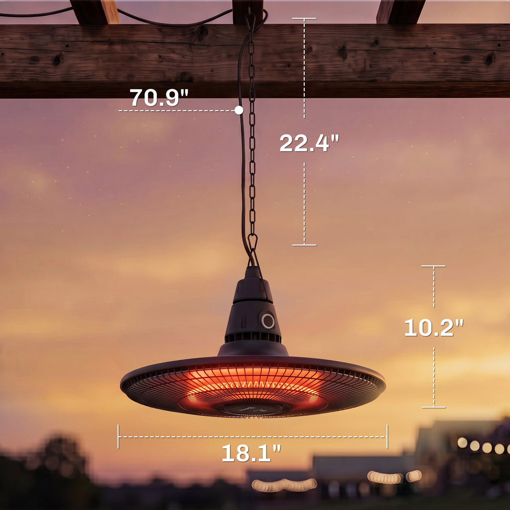 1500W Hanging Infrared Patio Heater with Carbon Fiber Tube, Remote & LED, Black