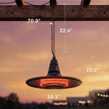 1500W Hanging Infrared Patio Heater with Carbon Fiber Tube, Remote & LED, Black