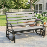 2-Person Outdoor Glider Bench with Faux Wood Slatted Seat and Steel Frame, Grey