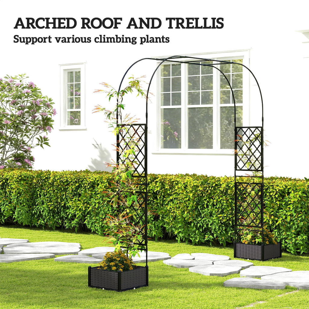 7.2ft Garden Arch with 2 Planter Boxes for Climbing Plants, Black