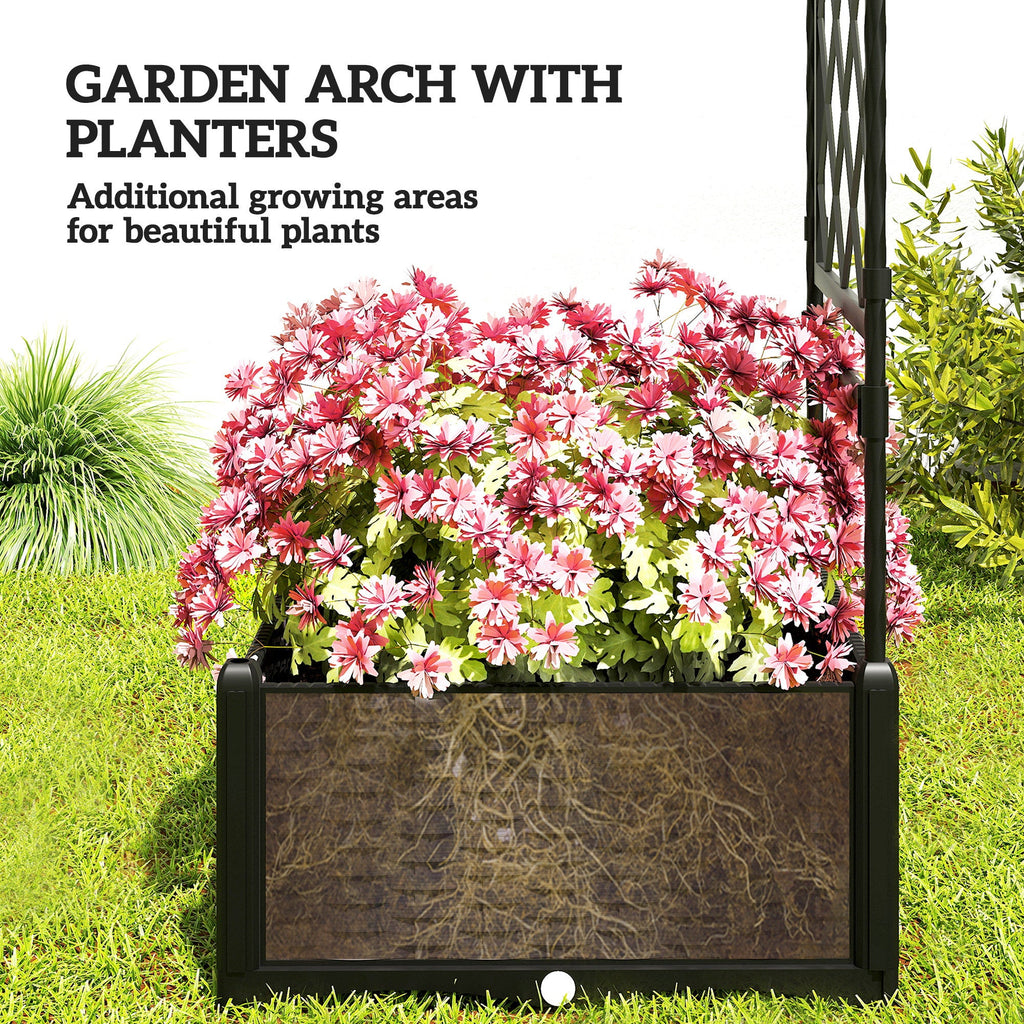 7.2ft Garden Arch with 2 Planter Boxes for Climbing Plants, Black