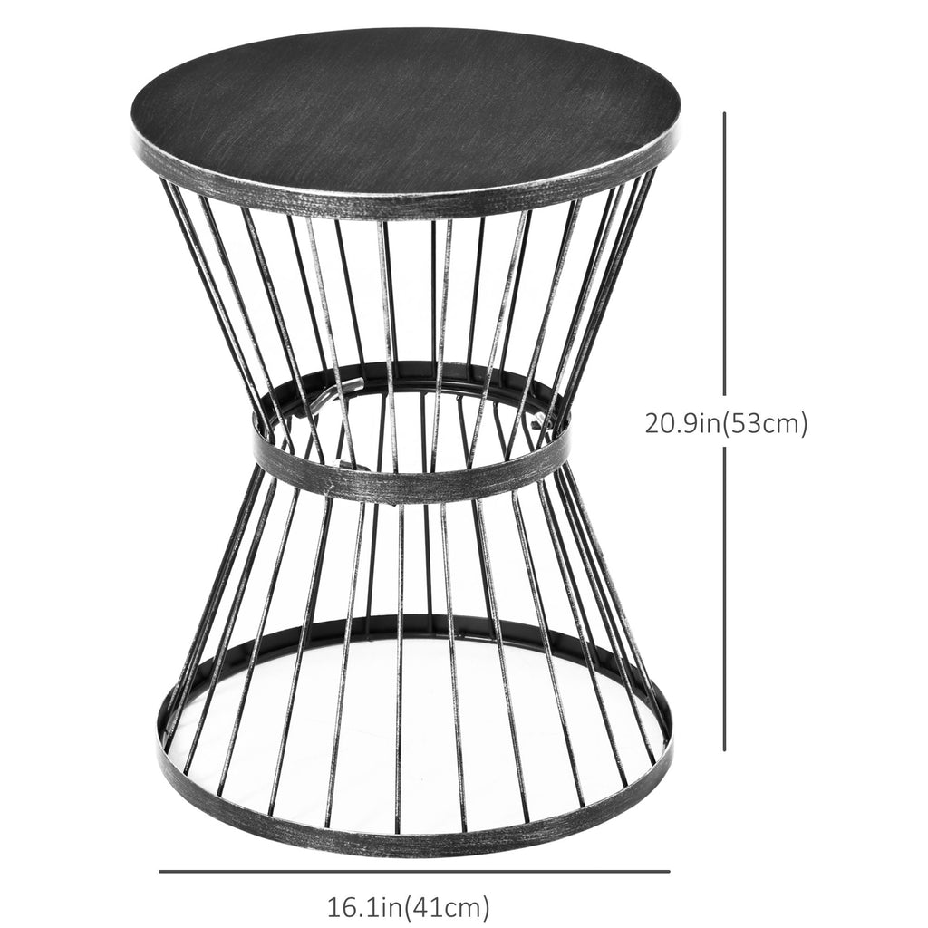 16" Steel Patio Side Table with Hourglass Design, Black