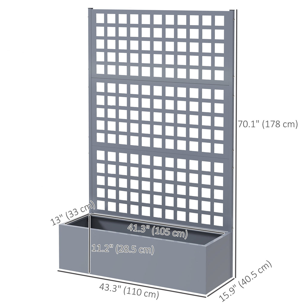 43" x 16" x 70" Raised Garden Bed with Trellis and Privacy Screen, Grey Wood Effect