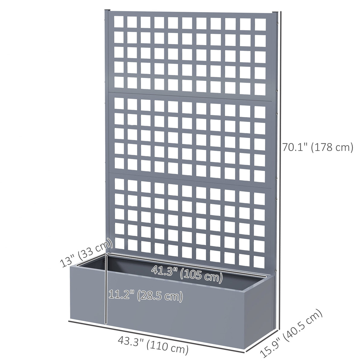 43" x 16" x 70" Raised Garden Bed with Trellis and Privacy Screen, Grey Wood Effect