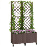 56.3" Self-Watering Planter Box with Trellis and Wheels, Brown