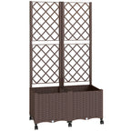 56.3" Self-Watering Planter Box with Trellis and Wheels, Brown