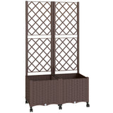 56.3" Self-Watering Planter Box with Trellis and Wheels, Brown