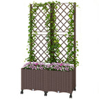 56.3" Self-Watering Planter Box with Trellis and Wheels, Brown