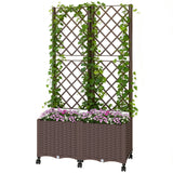56.3" Self-Watering Planter Box with Trellis and Wheels, Brown