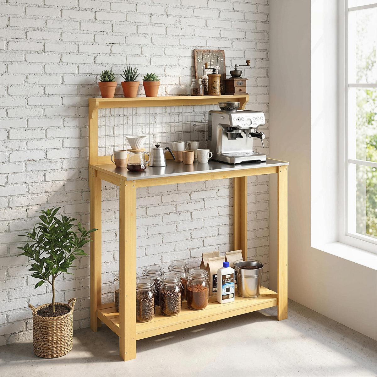 100 x 48 x 119 cm Potting Bench with Aluminium Worktop, Yellow