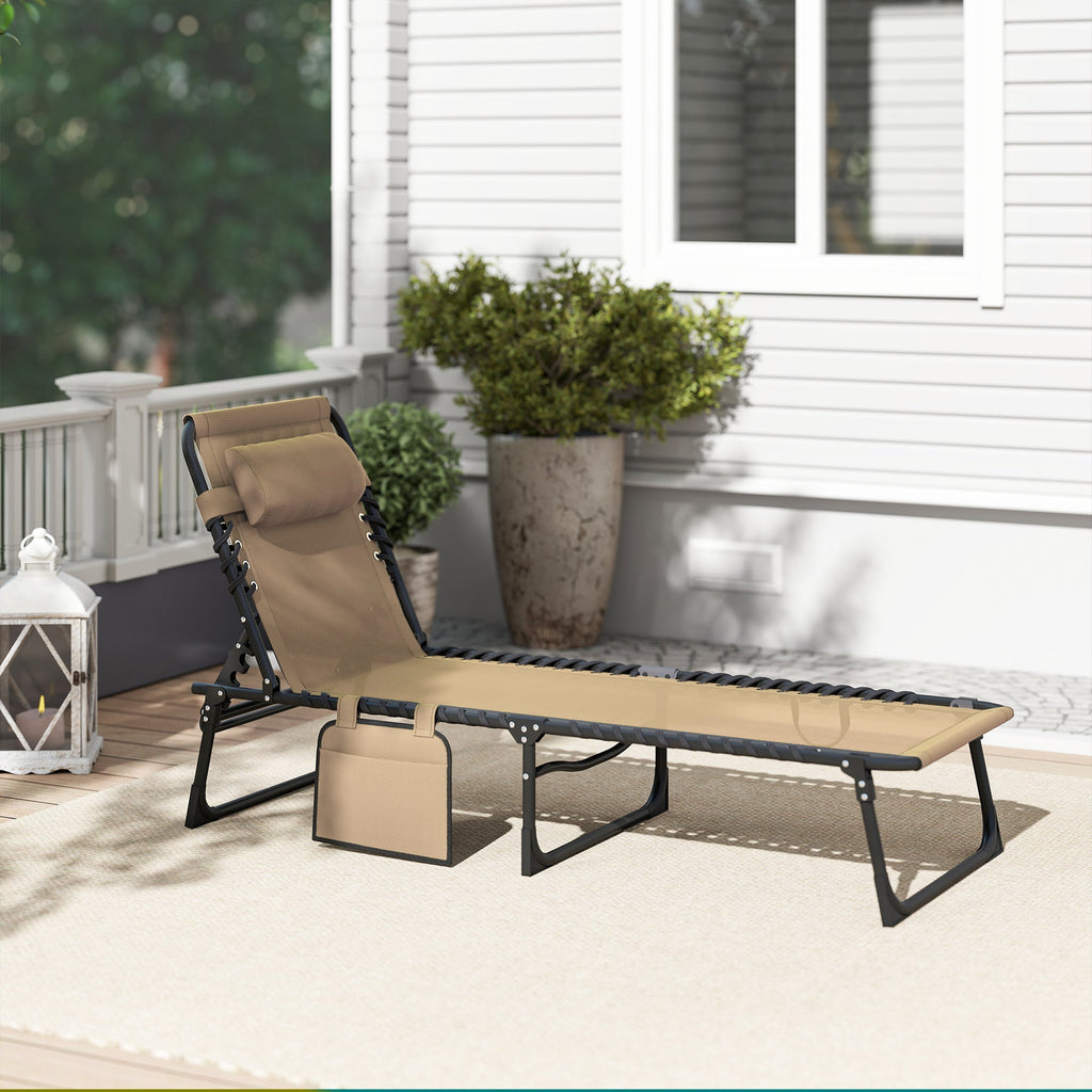 Folding Lounge Chair with Adjustable Backrest and Pillow, Beige