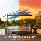 3 m Cantilever Parasol with Solar LED Light, Cover & 360° Rotation, Navy Blue