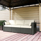 3-Seater Wicker Outdoor Sofa with Side Trays & Thick Cushions, Cream White