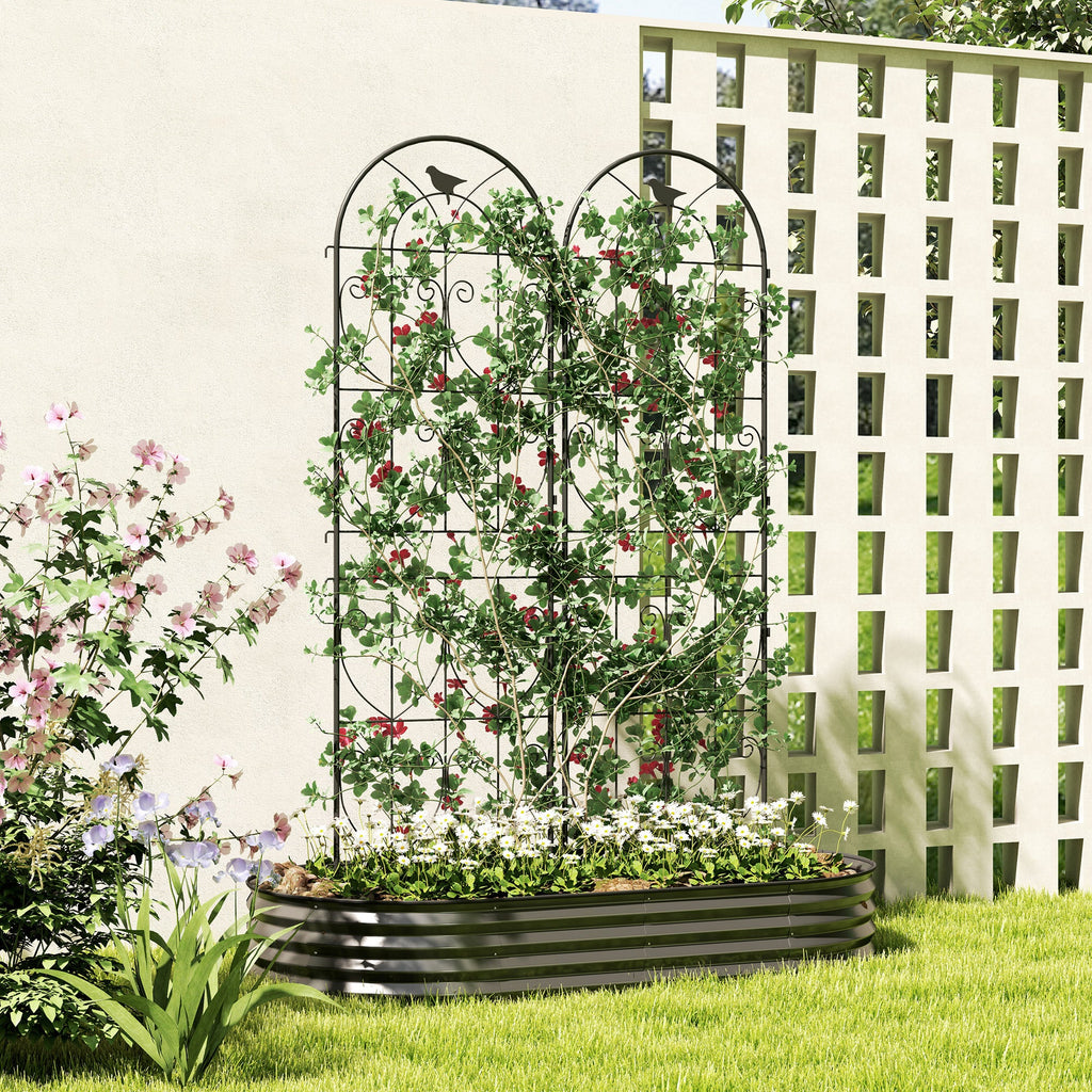 Set of 2 Metal Garden Trellis Panels, 180 x 50 cm, Bird Design