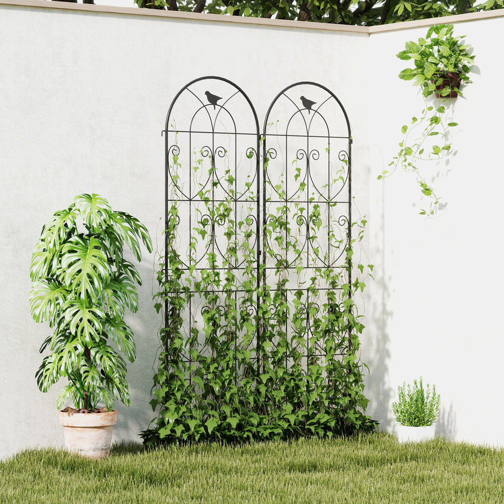 Set of 2 Metal Garden Trellis Panels, 180 x 50 cm, Bird Design