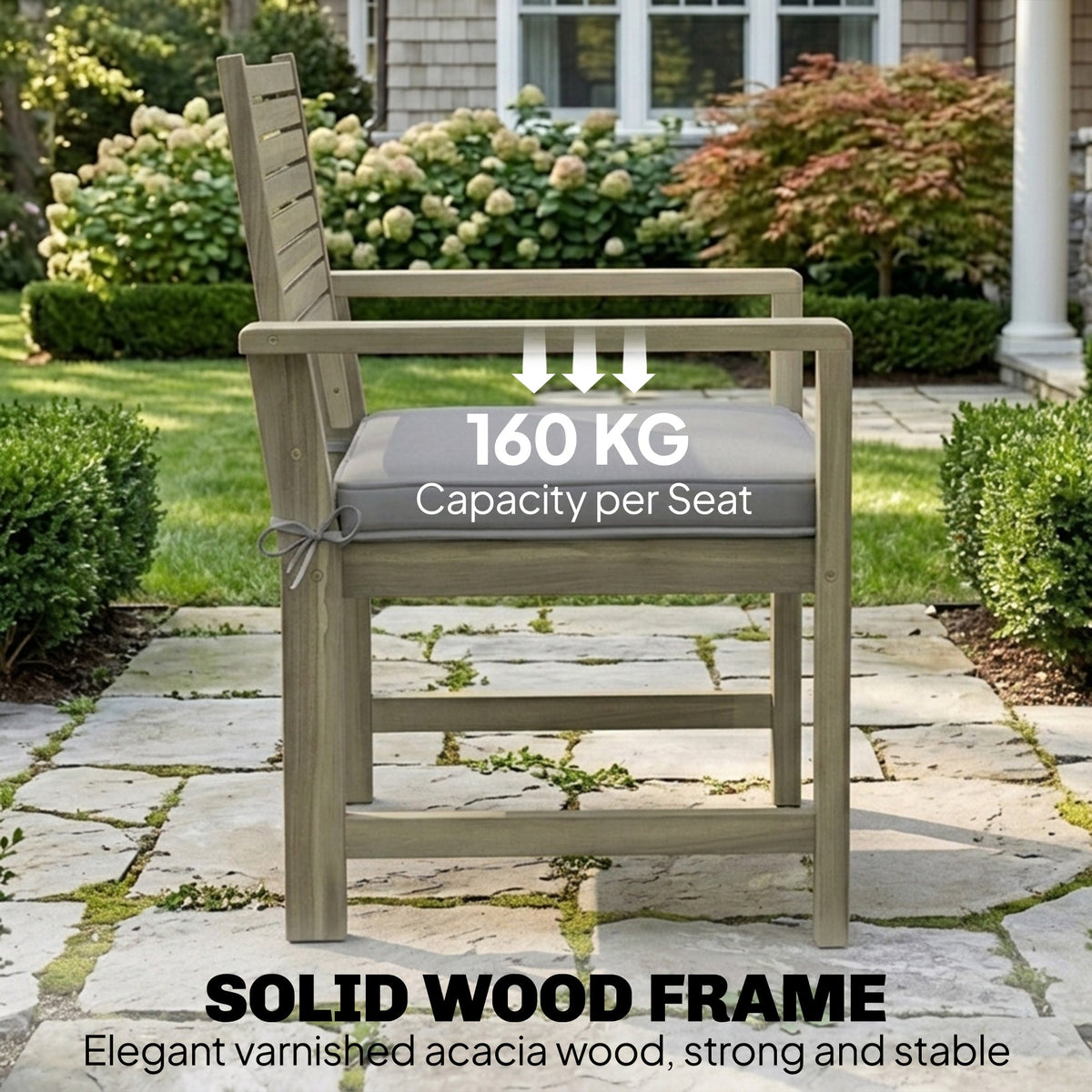4-Seater Acacia Garden Set with Loveseat, 2 Chairs & Wood Table, Light Grey