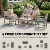 4-Seater Acacia Garden Set with Loveseat, 2 Chairs & Wood Table, Light Grey