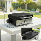 Portable Gas Plancha Grill 3.5 kW, Tabletop Griddle with Grease Cup, Black