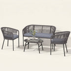 ARVOYA 4-Piece Rope Sofa Set with Loveseat, 2 Chairs & Tempered Glass Table, Dark Grey
