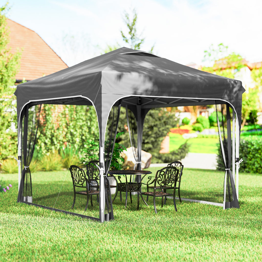 10 x 10 ft Pop Up Canopy Tent with Mosquito Netting and Sandbags, Dark Grey