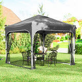 10 x 10 ft Pop Up Canopy Tent with Mosquito Netting and Sandbags, Dark Grey