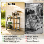 Garden Tool Organizer with 74 Slots, 4 Wheels and 11 Hooks, Black