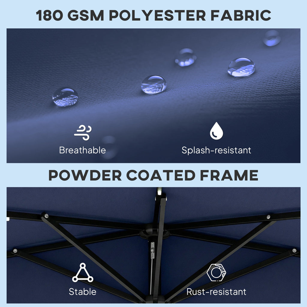 2.6 m Half Garden Parasol with Solar LED Lights and Tilt, Dark Blue