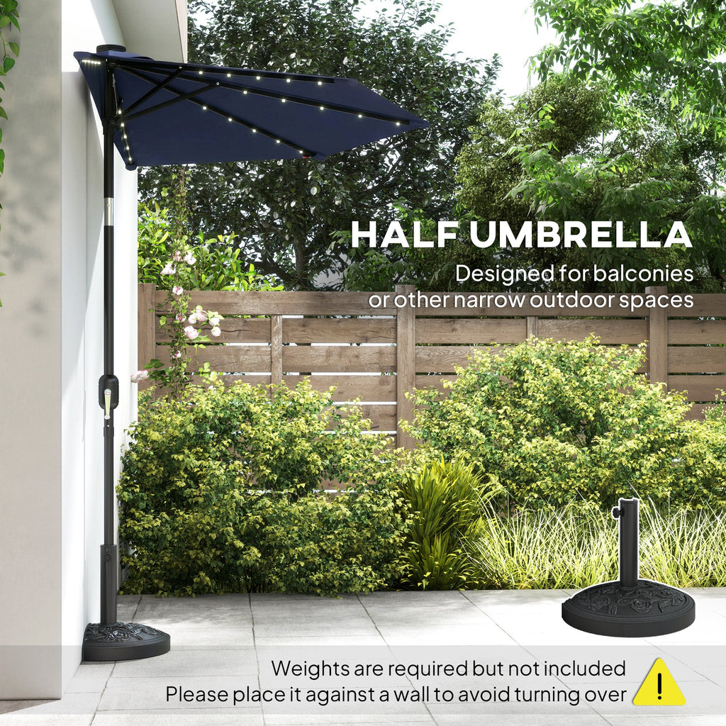 2.6 m Half Garden Parasol with Solar LED Lights and Tilt, Dark Blue