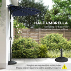 2.6 m Half Garden Parasol with Solar LED Lights and Tilt, Dark Blue