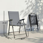 Set of 2 Folding Garden Chairs with High Back and Armrests, Light Grey