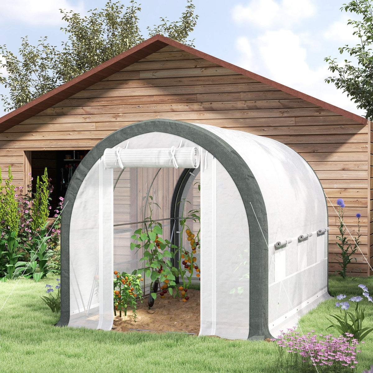 10' x 6.6' x 6.6' Walk-in Tunnel Greenhouse with 6 Windows, White