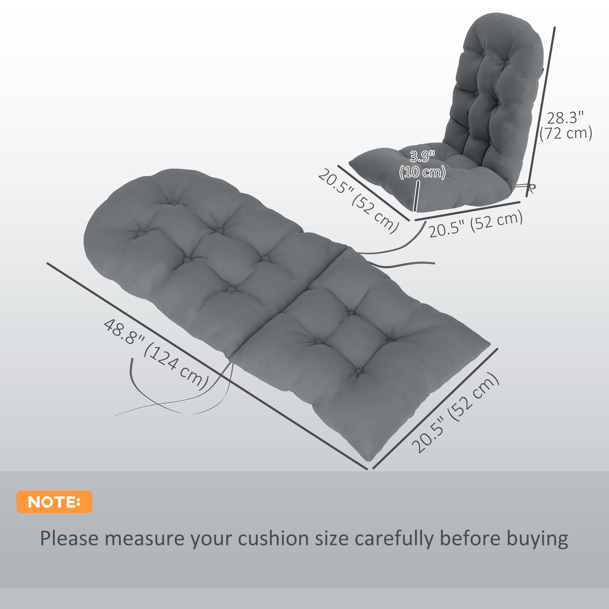 Set of 2 Tufted High Back Adirondack Chair Cushions with Ties, Non-Slip Grey