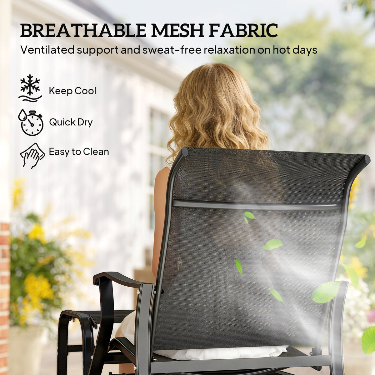2-Piece Outdoor Glider Chair with Ottoman and All-Weather Breathable Mesh, Black