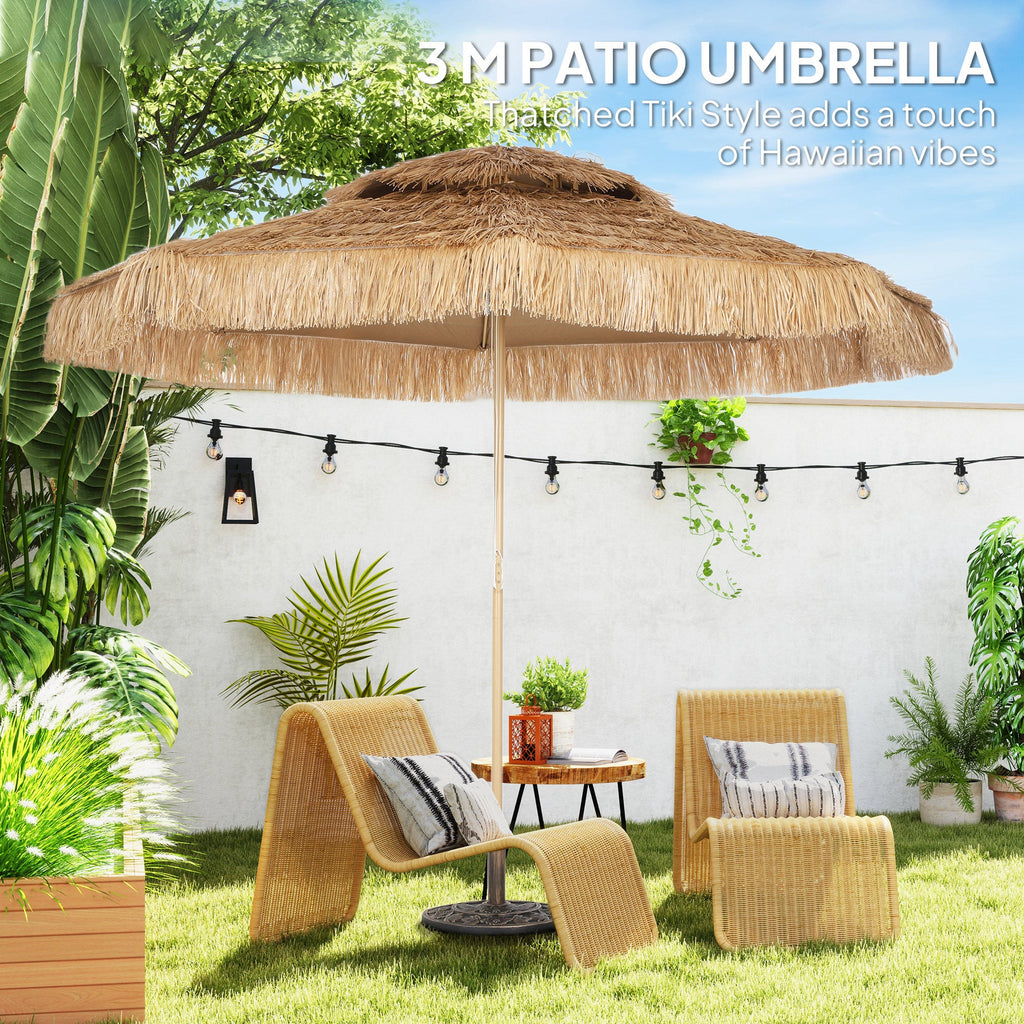 10FT Hula Thatched Tiki Patio Umbrella with 2-Tier Canopy, Natural