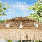 10FT Hula Thatched Tiki Patio Umbrella with 2-Tier Canopy, Natural