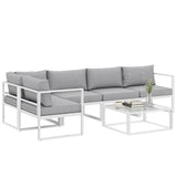 6 Seater Aluminium Garden Sofa Set with Coffee Table, Light Grey