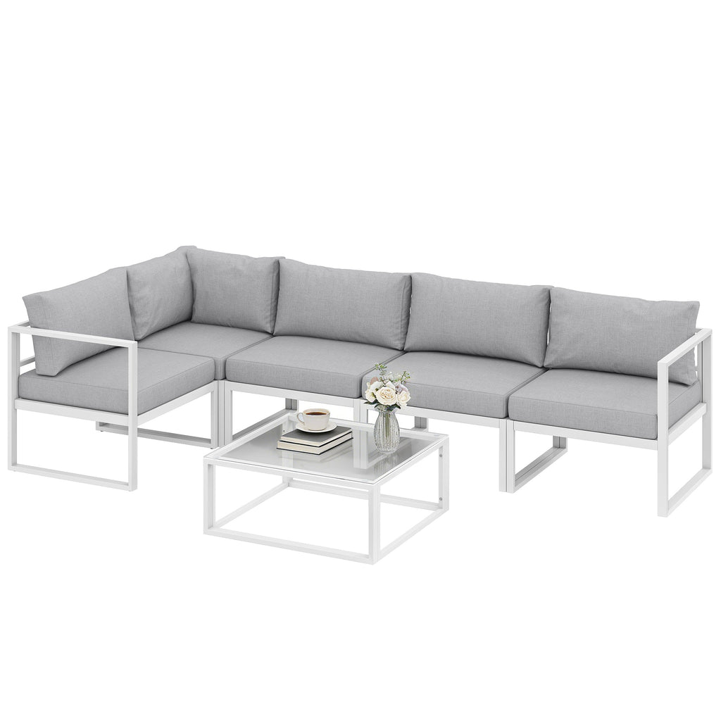 6 Seater Aluminium Garden Sofa Set with Coffee Table, Light Grey