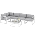 6 Seater Aluminium Garden Sofa Set with Coffee Table, Light Grey