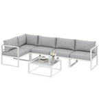 6 Seater Aluminium Garden Sofa Set with Coffee Table, Light Grey
