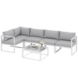 6 Seater Aluminium Garden Sofa Set with Coffee Table, Light Grey