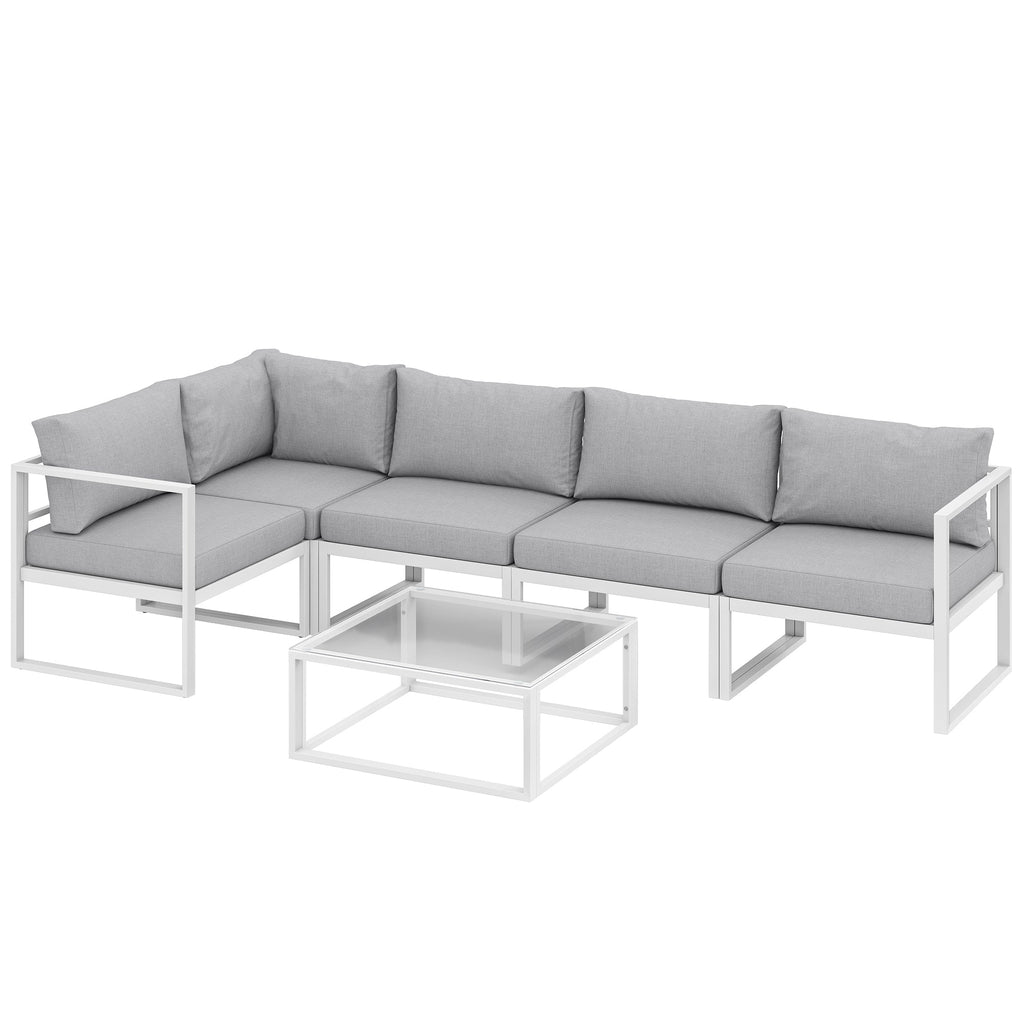 6 Seater Aluminium Garden Sofa Set with Coffee Table, Light Grey