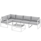 6 Seater Aluminium Garden Sofa Set with Coffee Table, Light Grey
