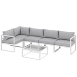 6 Seater Aluminium Garden Sofa Set with Coffee Table, Light Grey