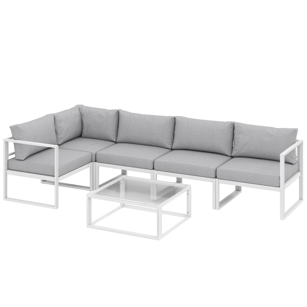 6 Seater Aluminium Garden Sofa Set with Coffee Table, Light Grey