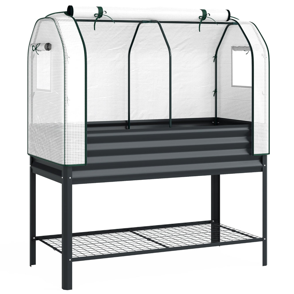 Galvanized Raised Garden Bed with Greenhouse Cover, Black
