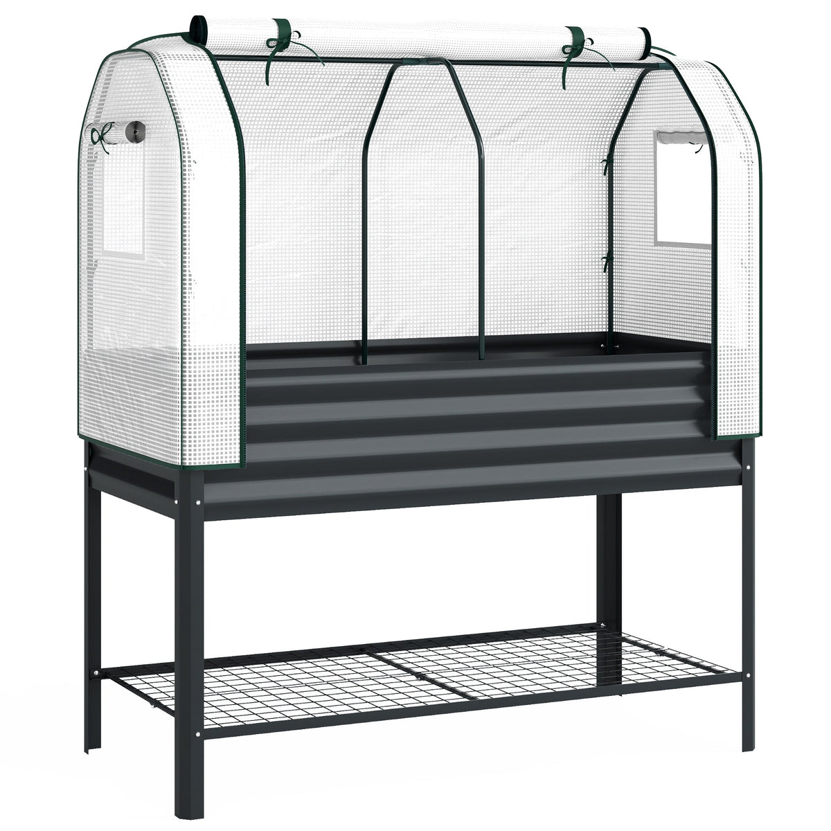 Galvanized Raised Garden Bed with Greenhouse Cover, Black